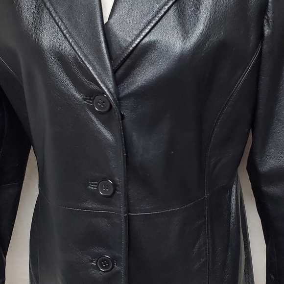 VINTAGE Worthington Black Textured Leather Button Up Quilted Blazer Jacket M - Picture 7 of 15